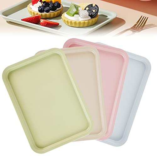 QUCUMER 4 Bandejas para Servir Comida Pequenos 24,5 x 17,5 cm Bandejas de Plastico Duro Bandejas para Desayuno Bandeja Plastico Rectangular para Servir Comida Rapida Alimentos, 4 Color Bonito