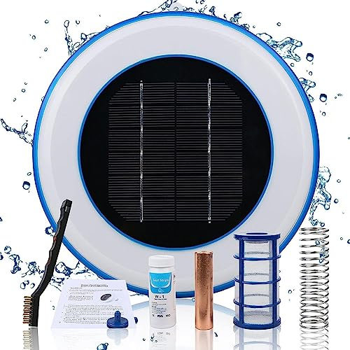 QUTBAG Ionizzatore Solare per Piscina, pulitore ionizzatore per Piscina ad energia Solare, Attrezzatura per chiarificatore dell'Acqua della Piscina, pulitore Automatico per Piscina e ionizzatore