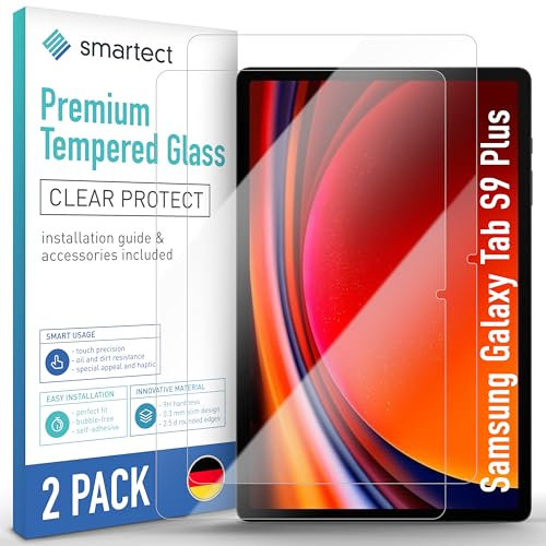 smartect Schutzglas [2 Stück, Klar] kompatibel mit Samsung Galaxy Tab S10 Plus / S9 Plus, HD Schutzfolie Anti-Kratzer, Blasenfrei, 9H Härte, 0.3 mm Ultra-klar, Ultrabeständig