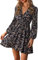 MAFA Vestiti Casual da Donna Estivi Autunno Elegante a Pois Abito a Maniche Lunghe Vestito Scollo V Abiti Corto con Volant e Vita Alta Fiori Viola XL