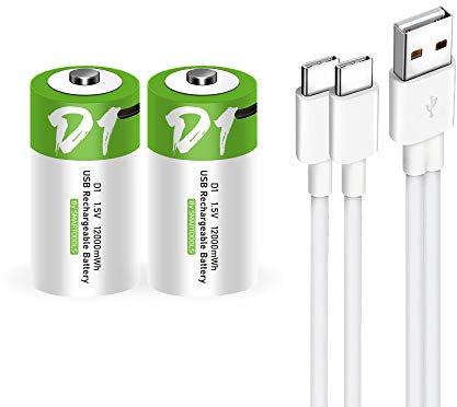 Batería recargable de iones de litio USB D, 1,5 V, 12000 mWh, batería D recargable, carga rápida 4H, 1200 ciclos con cable de carga tipo C, protección contra sobrecarga, salida constante, paquete de 4