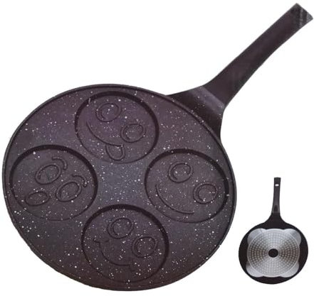 Royal Swiss Smiley Pancake Blinis Poele 26cm avec 4 Smiley, Revetement anti adhesif, bon pour Induction