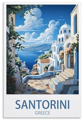 Vintage-Reiseposter Griechenland Santorini Küste Landschaft 40 x 60 cm Leinwand Wandkunst Poster für Wohnzimmer Dekor Gemälde für Heimdekoration