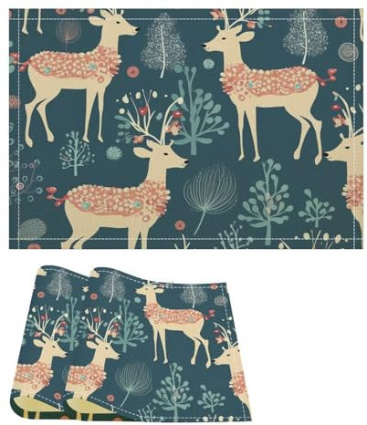 Weihnachtliche Elch-Tischsets aus Leinen, rutschfest, hitzebeständig, waschbar, für Esstisch, Küche, Hochzeit, Party, Festival, 30,7 x 44,2 cm, 2 Stück