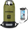 ECHTPower wasserdichte Tasche, 10 l, wasserdichter Rucksack mit Handyhülle, 100% wasserdicht, mit Doppelriemen, wasserdicht, für Strand, Surfen, Kajak, Wandern, Camping, Skifahren, Angeln, Grün
