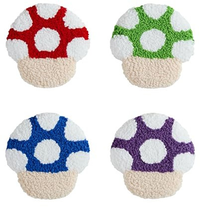 Gamer Boss - Mug Rugs - Handmade Punch Needle Drink Coasters for Coffee & Tea Cup - 4.72 x 4.72 Inches (Mushroom, 4 Pack)