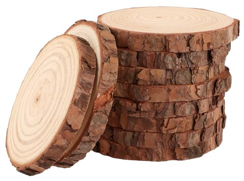 10 Stück Holzscheiben 13-14cm Durchmesser, Unvollendete Runde Holzscheiben, Baumscheiben ohne Loch Ca.15mm Dicke, Baumscheiben für DIY Handwerk Hochzeit Mittelstücke Weihnachten Dekoration