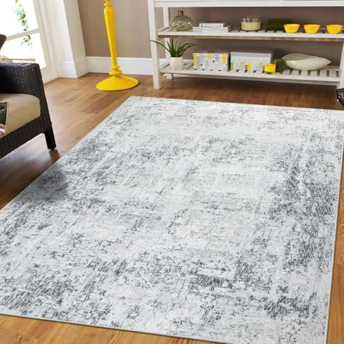 Capslpad Grau Abstrakt Teppich Wohnzimmer 120x180cm rutschfest Kurzflor Kunstwolle Schlafzimmer Teppich Waschbar Minimalistisch Bettvorleger Teppiche für Wohnzimmer Schlafzimmer Büro Bereich Dekor