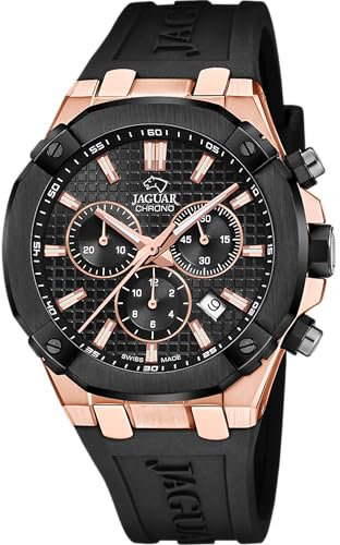 JAGUAR Swiss Made Herrenuhr Kautschuk Schwarz - Chronograph Quarz, Datum, Saphirglas - Wasserdicht 10 ATM - J1015/1 Diplomatic