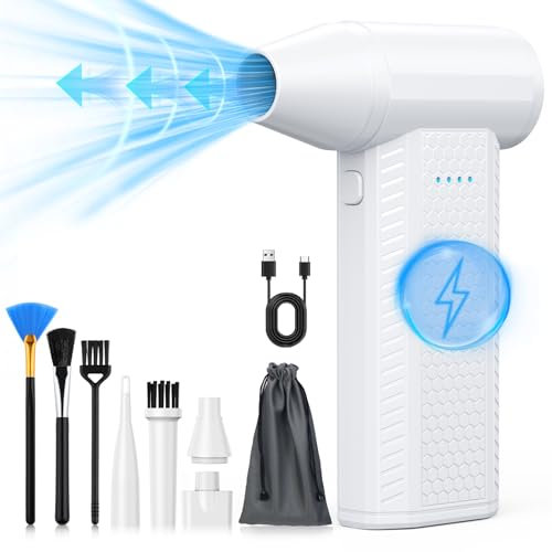 Kit soffiatore ad aria compressa-Soffiatore elettrico per -130000RPM-Sostituisce le bombolette di aria compressa-Pulizia tastiera-Mini spazzaneve per auto-Asciugatore per auto con soffiatore (bianco)