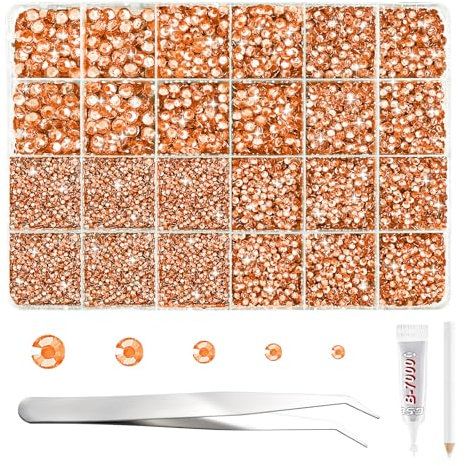 NACHLYNN 35700 Pcs Resin Rhinestones Kits Orange Flatback Round Jelly Rhinestones with Tweezers Glue Pen 2-6mm Bedazzling Non Hotfix Crystal Gems for Nail DIY Crafts Face Tumblers Mugs Clothing