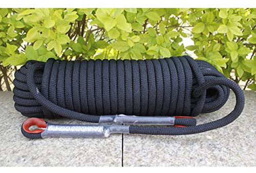 Heavy Duty Outdoor Climbing Rope 12MM High Strength Static Rescue Rope for Canyoneering Work Nylon Rope with Carabiner Fitness Equipment Black 12mm x 80m