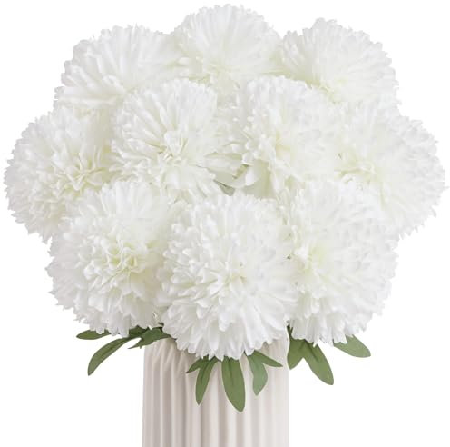 10 Pcs Artificial Chrysanthemum Ball Flowers, Large Silk Fake Mums Bouquet for Wedding, Artificial Flowers for Outdoors Indoor Floral Home Decor, Spring Easter Table Centerpiece(White)