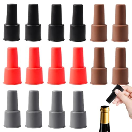 Maxqzin 16 Pcs Wine Bottle Stoppers, Wine Stopper Leak-Proof Seal Reusable Silicone Champagne Stoppers for Wine Champagne Prosecco Beer Home Travel Use (4 Colors)