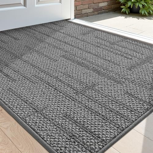 DEXI Door Mats Indoor 90 x 150 cm, Non-Slip Absorbent Dirt Trapper Mat, Thin Low Profile Doormats Inside, Washable Entrance Rug for Muddy Shoes and Paws, Light Grey