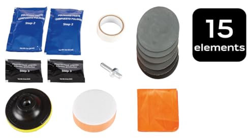 NEO TOOLS Set per la preparazione dei fari – Set universale di lucidatura dei fari auto per tappetini e fari ciechi in plastica – Set di riparazione dei fari