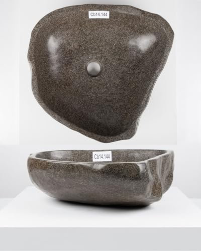 Naturstein Waschbecken 50 cm Flussstein Granit Findling Aufsatzwaschbecken rundum poliert Steinwaschbecken WC Bad Garten WOHNFREUDEN
