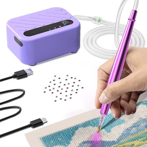 SUBFIX Diamond Painting Zubehör, Elektrischer Diamantkunststift für Diamantmalerei, kabellos, wiederaufladbar, Diamantkunst-Vakuumbohrstift-Werkzeuge für DIY 5D-Diamantkunst, kein Wachs erforderlich