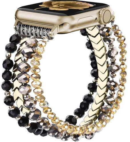DEALELE Bracelets perlés compatibles avec Apple Watch 49 mm, 46 mm, 45 mm, 44 mm, 42 mm, bracelet de perles de cristal élastiques fait à la main pour iWatch Series 10/9/8/7/6/5/4/3/SE/Ultra femme