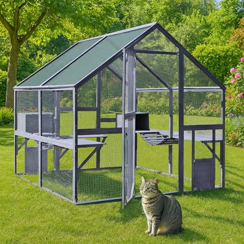 Wiltec Freilaufgehege Katzen 140 x 187 x 187 cm, Katzenfreigehege Holz, Außengehege Verschiedene Ebenen, Katzengehege für Garten, Balkon