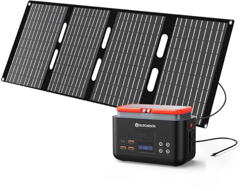ELECAENTA Estación de Energía Portátil 200Wh con ETFE Cargador Solar Portátil 60W, Acumulador Portatil Energía LiFePO4 Batería de Reserva para Camping y Emergencia