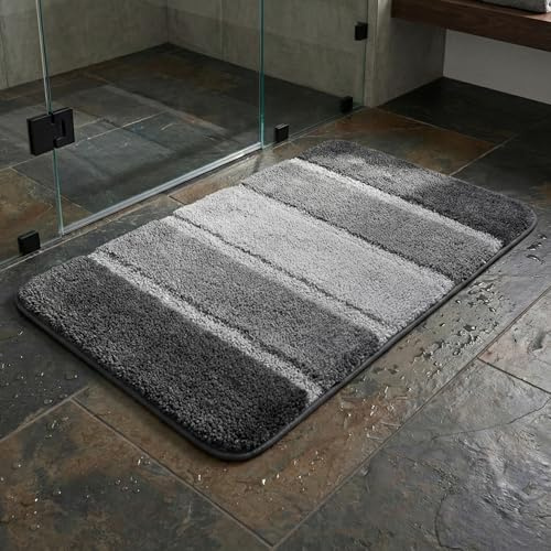 Nest & Nibble Badezimmer-Badematte (Schwarz/Grau, 60 x 110 cm), rutschfeste WC-Bodenmatte, ultra-saugfähige Mikrofaser-Technologie, waschbarer Duschvorleger, weicher und dicker Anti-Schimmel