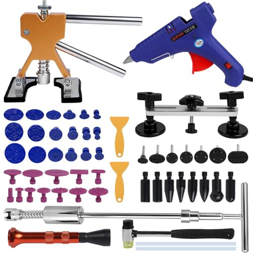 Putentfun Car Dent Puller, 66 Pcs Dent Removal Kit for Car, Paintless Dent Repair Kit With Gold Dent Puller Lifter, Bridge Puller, T-Bar Puller for Automotive Dent/Door Dings/Hail Damage/Fridge Dents