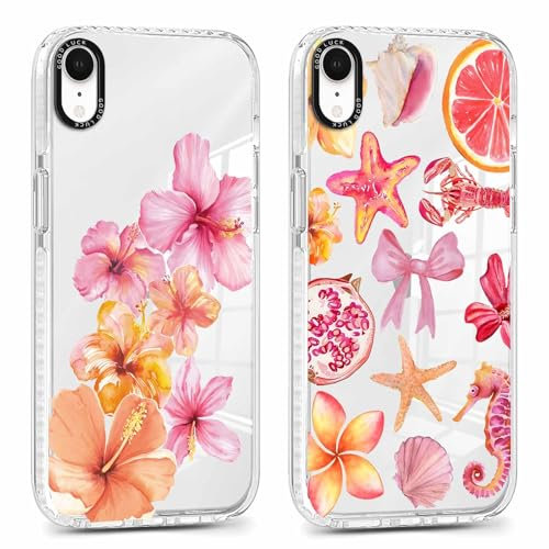 Yoedge 2 Stück Handyhülle für iPhone XR Hülle, Aesthetic Hibiskus Blumen Muster Sommer Bunt Design Frauen Mädchen Schlanke Silikon Flexible Stoßfest Schutzhülle Case für iPhone XR 6,1,Summer