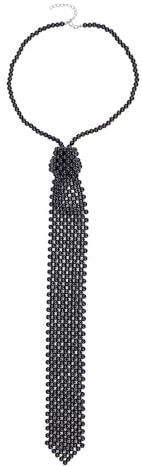 NICENEEDED Corbata de Perlas Cuentas Huecas, Collar de Camisa Tejido A Mano, Corbata de Cuello, Collar de Perlas Negras
