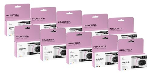 Praktica Single Use Disposable Camera Pink 27 Shots Colour Film - Pack of 10 for weddings, gatherings, travel & more