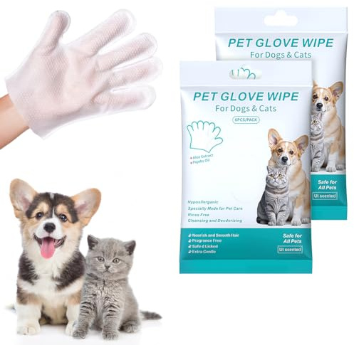 AUYAO Gants de Nettoyage pour Chien et Chat, 2PACK de 12 Lingettes de Toilettage pour Animaux, Gants de Toilette Jetables pour Visage, Oreilles, Yeux et Pattes - Élimine Les Sécrétions et Odeurs(6)