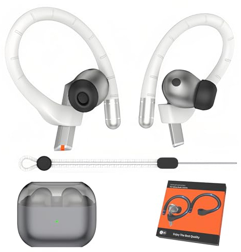 Soft Silicone Ear Hooks for Samsung Galaxy Buds 3 Pro (3/3 FE) | Anti-Slip Fit | Includes Lanyard & Cleaning Cloth (White)