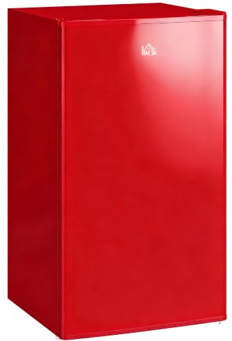 HOMCOM Frigorifero Piccolo 91L con Congelatore Classe E Rosso | Mini Frigo da Camera Tavolo Silenzioso Compatto, MonoPorta Reversibile, Temperatura Regolabile 0-10 ℃, Libera Installazione