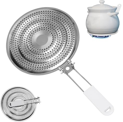 Stainless Steel Double Heat Diffuser for Gas and Electric Stove, for Gas Cooker Pan Conducts Heat Evenly, Food Warmer Simmer Plate for Gass Stove with Flame Guard, Cool-Touch Handle