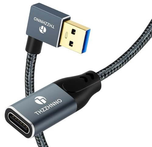 Thzzhnno Right Angle USB to USB C Extension Cable 0.5M 10Gbps High-Speed USB Type C Female to Type A Male 90° Cable for Laptop, Tablet, Smartphone, Etc