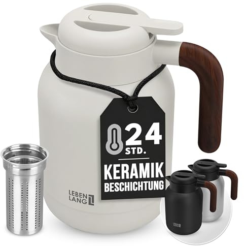 LEBENLANG Thermoskanne 1,5L Keramikbeschichtung - Inkl. Teesieb I 24h Heiß | Kaffeekanne Kaffee & Teekanne mit Siebeinsatz I Thermo Isolierkanne Tee Termoskakanne Thermoskannen 1 5 Liter