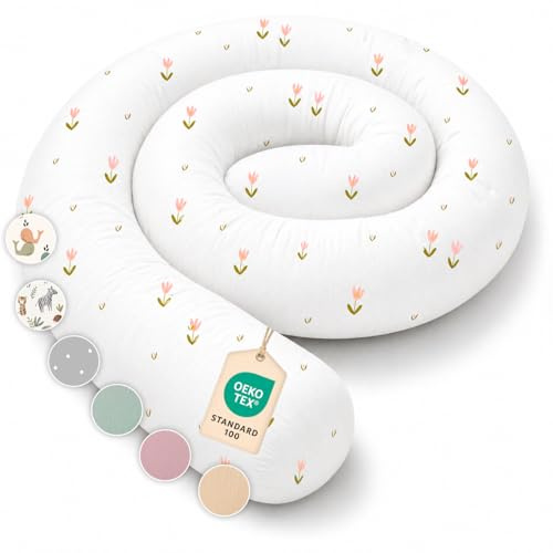 Lovely Hippo Seitenschläferkissen aus 100% Baumwolle – Bettschlange Body Pillow, Lange Kopfkissen Bettrolle, Nackenrolle Kissen (Rosa Blumen, 300 cm)