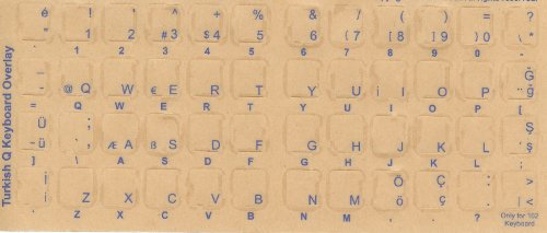 Turkish Keyboard Stickers Transparent Laptop Overlays Blue for Beige/White...