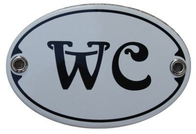 Türschild WC Emaille Schild Jugendstil 7 x 10,5 cm Emailschild weiß (ohne Holzrahmen)