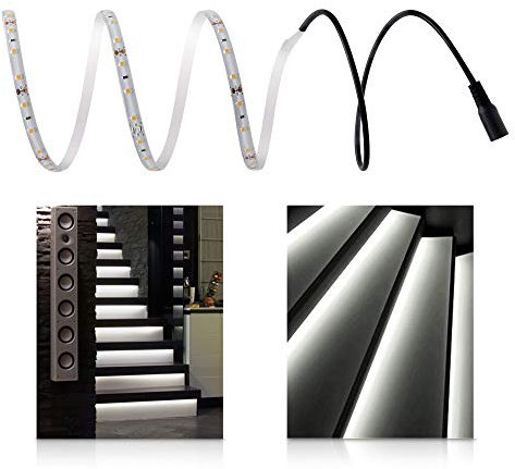LED Universum Neutralweiße Treppenbeleuchtung für den Innenbereich, Komplett-Set für 15 Stufen, jeweils 1m LED Streifen + 0,5m Anschlusskabel, 5 W/m, 300 lm/m, IP20