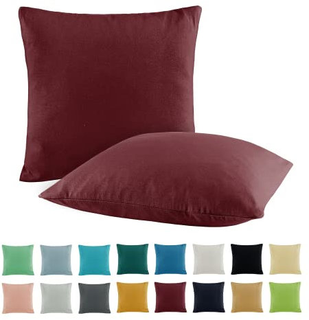 SHC by BaSaTex 2er Pack Jersey Kissenbezüge Kissenhüllen | Kopfkissenbezug aus 100% Baumwolle | 40x40 cm Dekokissen Bezug | Farbe Bordeaux Rot