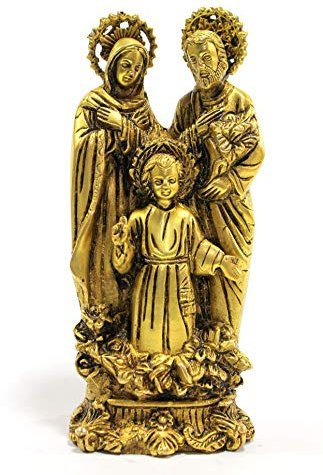 StonKraft Heilige Familie Messing Mutter Mary Gott mit Jesus Kind und Joseph Madonna Statue Idol Skulptur (7,5 )