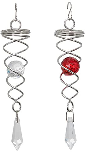 CIM Windspirale - Little Crystal Twister [2er-Set] klar/rot - Windspiel-Abmessung: 3x16cm - Inklusive 2 Glasobjekte mit Facettschliff - inkl. Haken und Nylonschnur