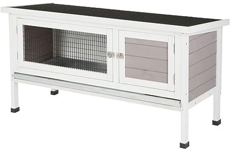 Kerbl Nagerhaus Freddy (Maße 116x45x62 cm, 2 Türen, verzinkte Wanne, aufklappbares Bitumendach, Hasenstall mit höhenverstellbaren Füßen, grau/weiß) 81721