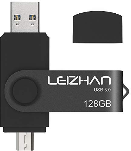 LEIZHAN Memoria USB 3.0 128GB,Pendrive OTG 2 in 1 USB Flash Stick para Samsung Huawei Android PC Tableta Mac -128GB(Negro)