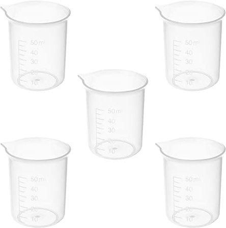 Othmro 5pcs 50ml Measuring Cup Plastic, Small Measuring Jug Plastic Liquid Container Graduated Beaker for Baking Cooking Kitchen Lab Measure Tool