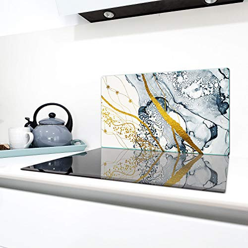 QTA - Copri piano cottura 90 x 52 cm copertura per piano cottura in vetroceramica 1 pezzo universale a induzione per piastre di cottura paraspruzzi tagliere in vetro temprato come decorazione Oro
