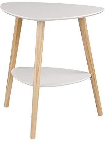 eSituro Table d'Appoint, Table Basse avec 2 Plateaux, Petite Table à 2 étagères, Table de Chevet Scandinave, Table d'angle Triangulaire avec 3 Pieds en Pin, Blanche, 50x40x55cm SCD0085