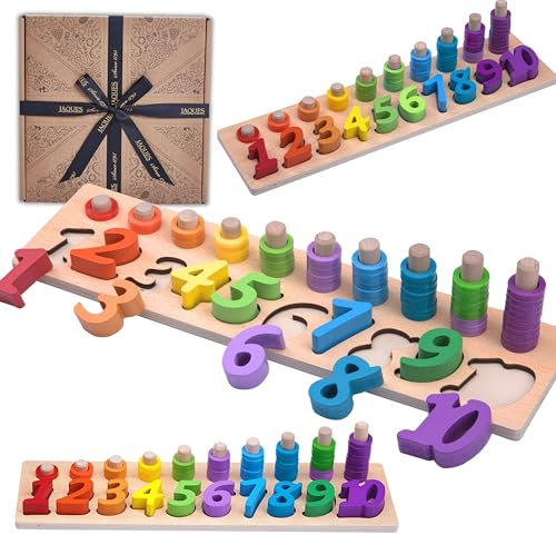 Jaques of London Educational Number Counting and Stacking Game | Montessori Toys | Wooden Toys Number Blocks | toys for 3 Year Olds +| Fostering Counting Skills and Numeracy | Since 1795