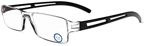 KoKoBin Blue Light Blocking Lightweight Reading Glasses for Mens Womens Rimless Rectangle Readers(Black，+1.0
